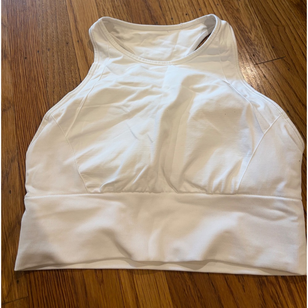 Lululemon Ebb to Train Bra White High Neck Racerback Sports Bra Medium Support